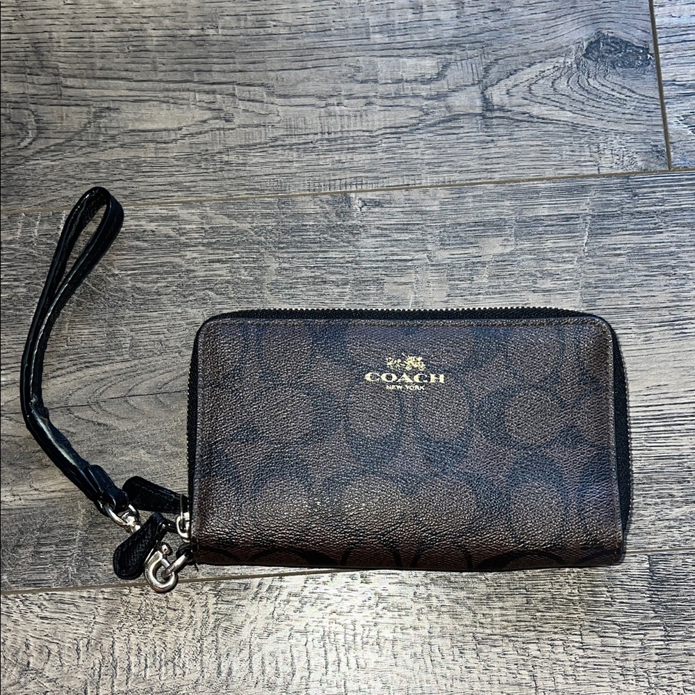 Coach Black and Brown Signature Wristlet